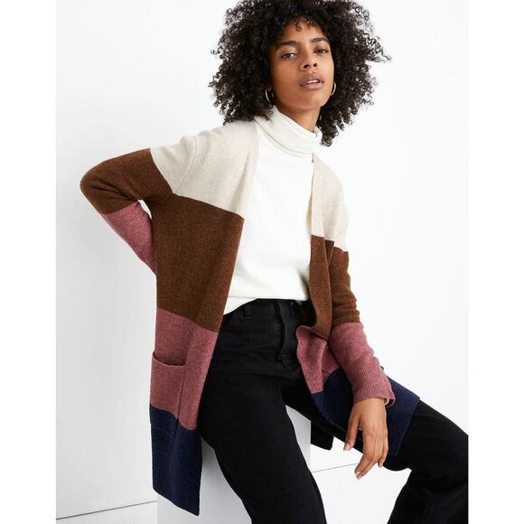 MADEWELL Kent Striped Cardigan Sweater Coziest Yarn Soft & Comfy Spring Layering - Picture 1 of 13